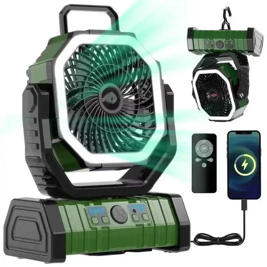 Portable LED Camping Fan with Oscillating Head