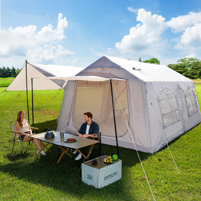 Inflatable camping tent with manual air pump