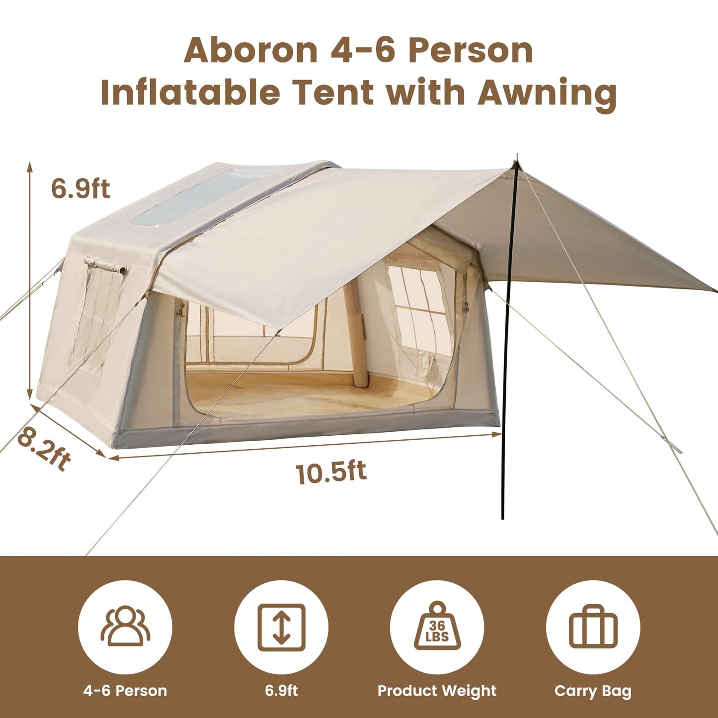 Inflatable camping tent with manual air pump