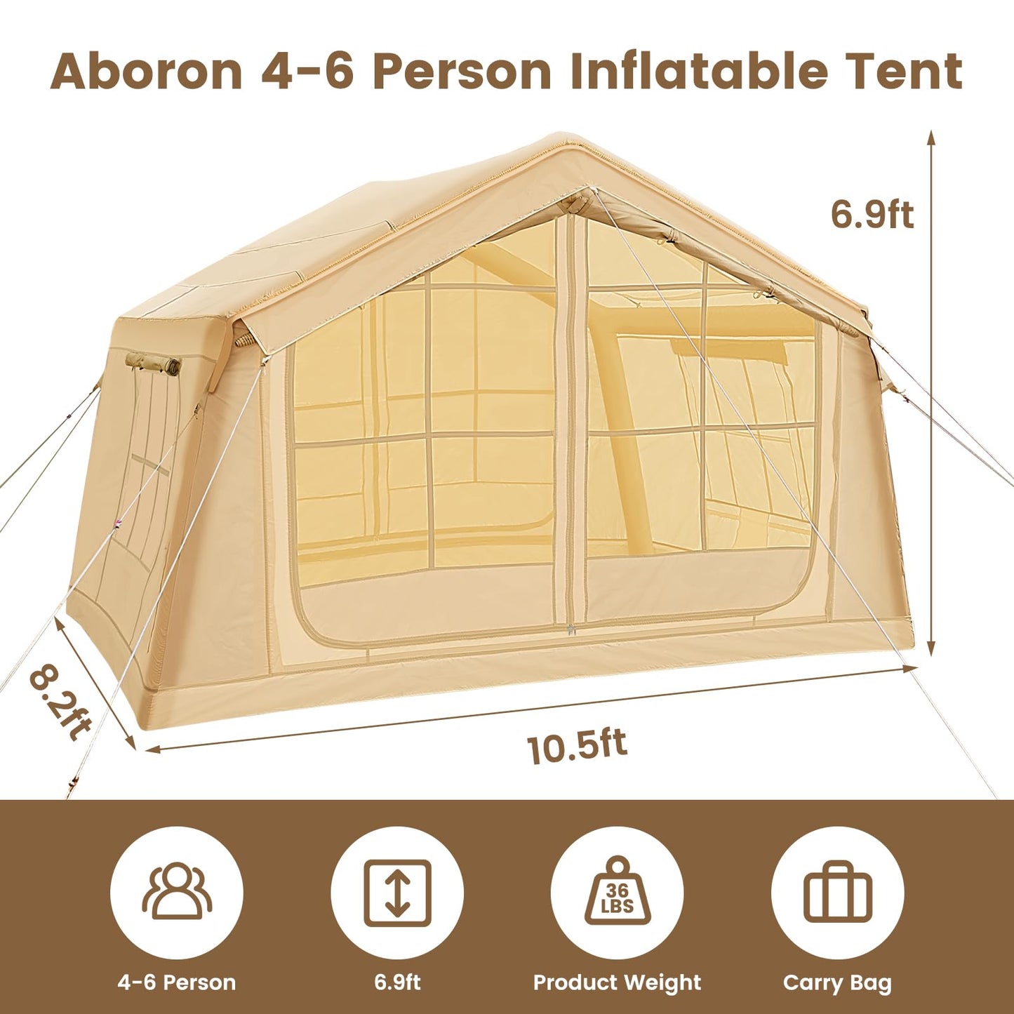 Inflatable camping tent with manual air pump