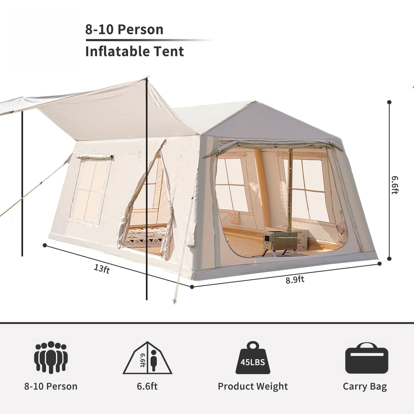 Inflatable camping tent with manual air pump