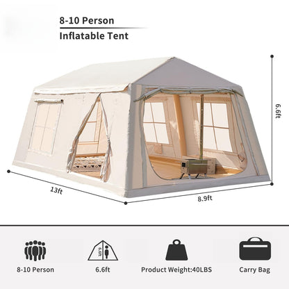 Inflatable camping tent with manual air pump
