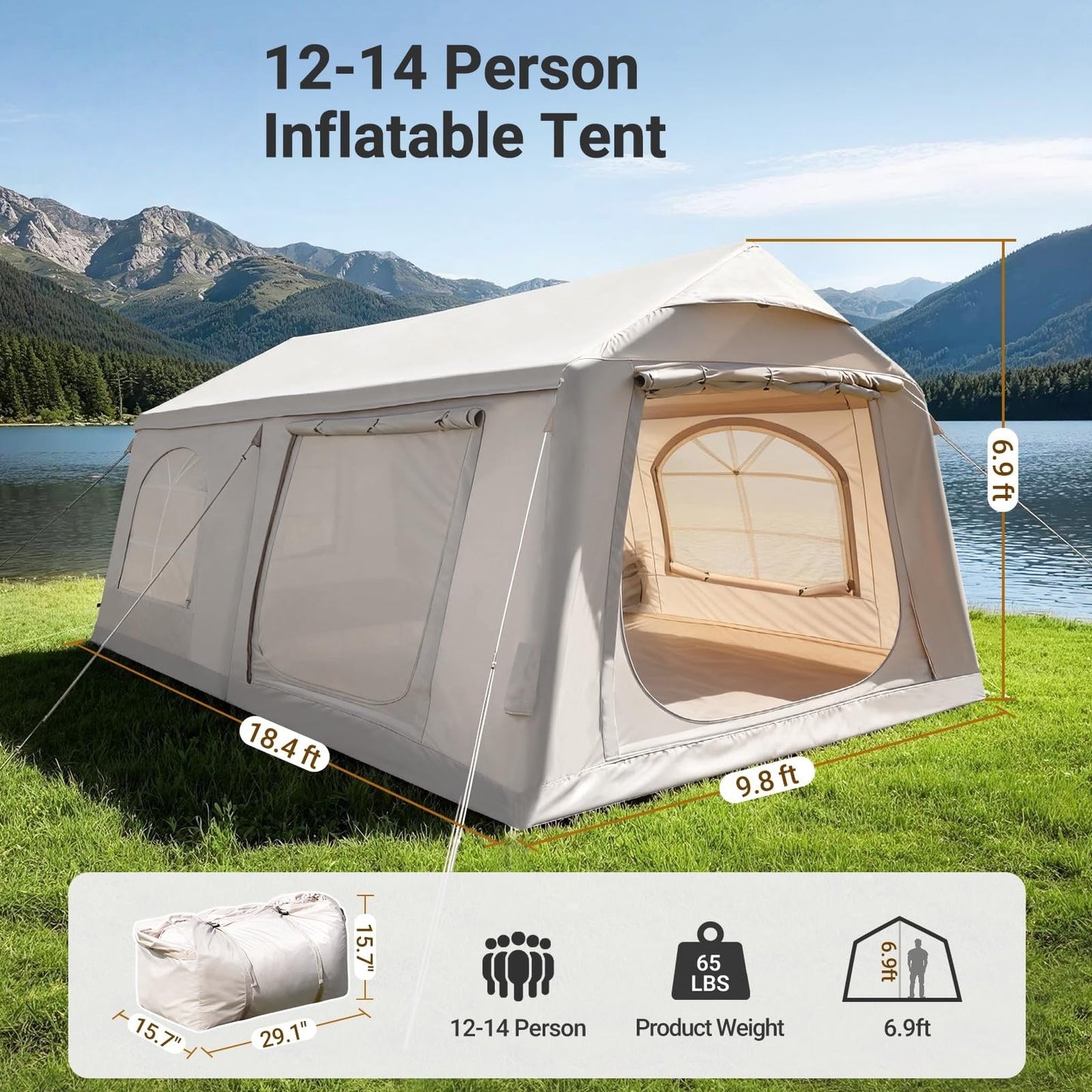 Inflatable camping tent with manual air pump