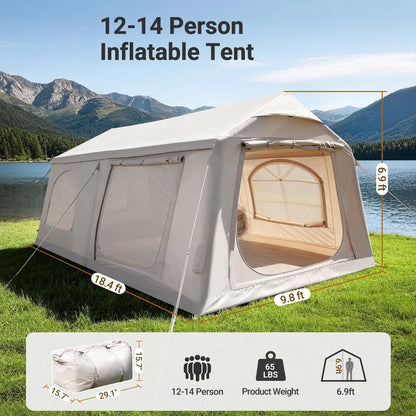 Inflatable camping tent with manual air pump