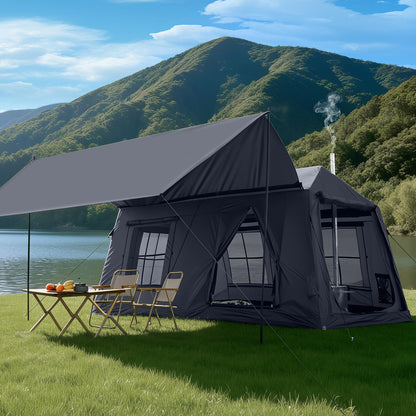 Inflatable camping tent with manual air pump