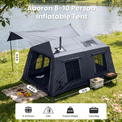 Inflatable camping tent with manual air pump