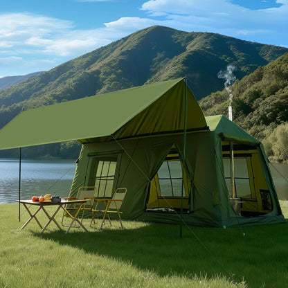 Inflatable camping tent with manual air pump