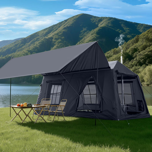 Inflatable camping tent with manual air pump