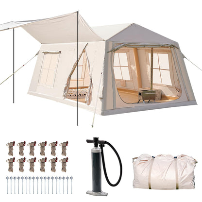 Inflatable camping tent with manual air pump